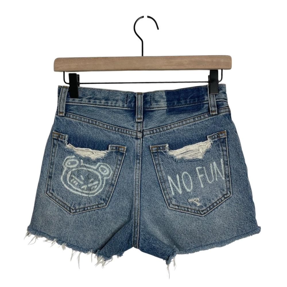 ABERCROMBIE & FITCH Annie High Rise Denim NO FUN Graffiti Distressed Shorts 24